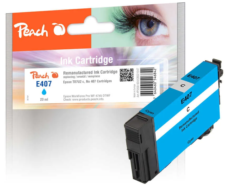 Peach Cartouche d'encre  cyan, compatible avec
 No. 407C, C13T07U240 Epson WorkForce Pro WF-4745 DTWF
