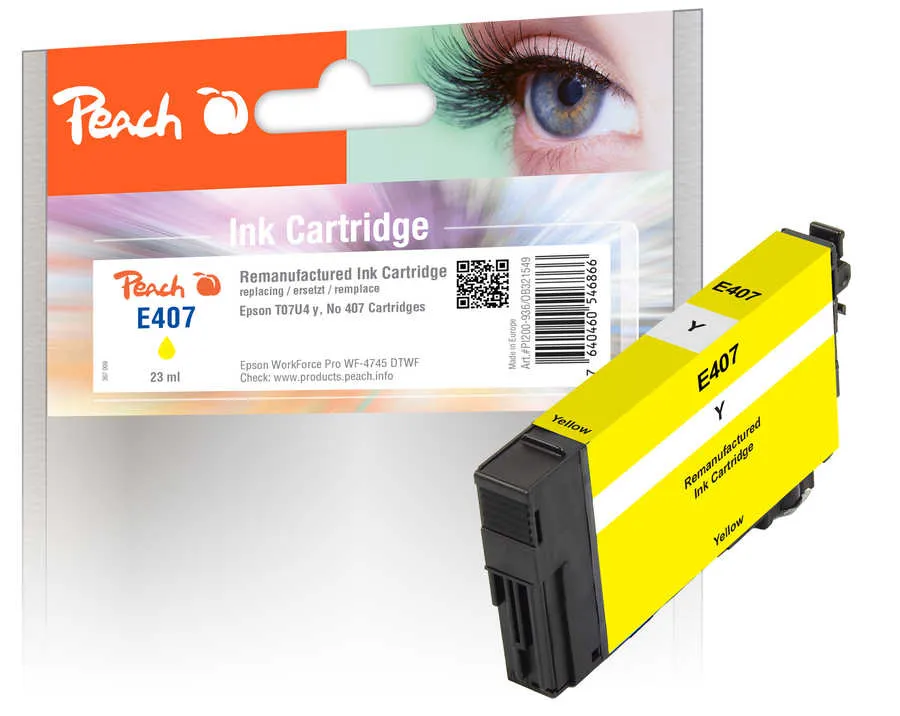 Peach Cartouche d'encre  jaune, compatible avec
 No. 407Y, C13T07U440 Epson WorkForce Pro WF-4745 DTWF