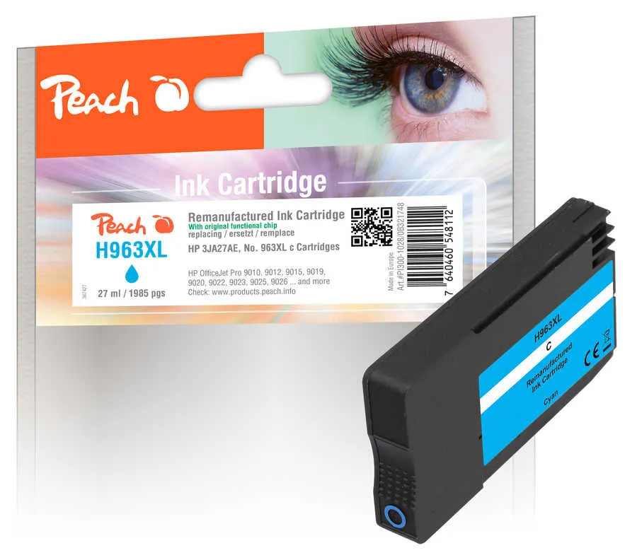 Peach  cartouche d'encre cyan HC compatible avec
 No. 963XL C, 3JA27AE HP OfficeJet Pro 9016