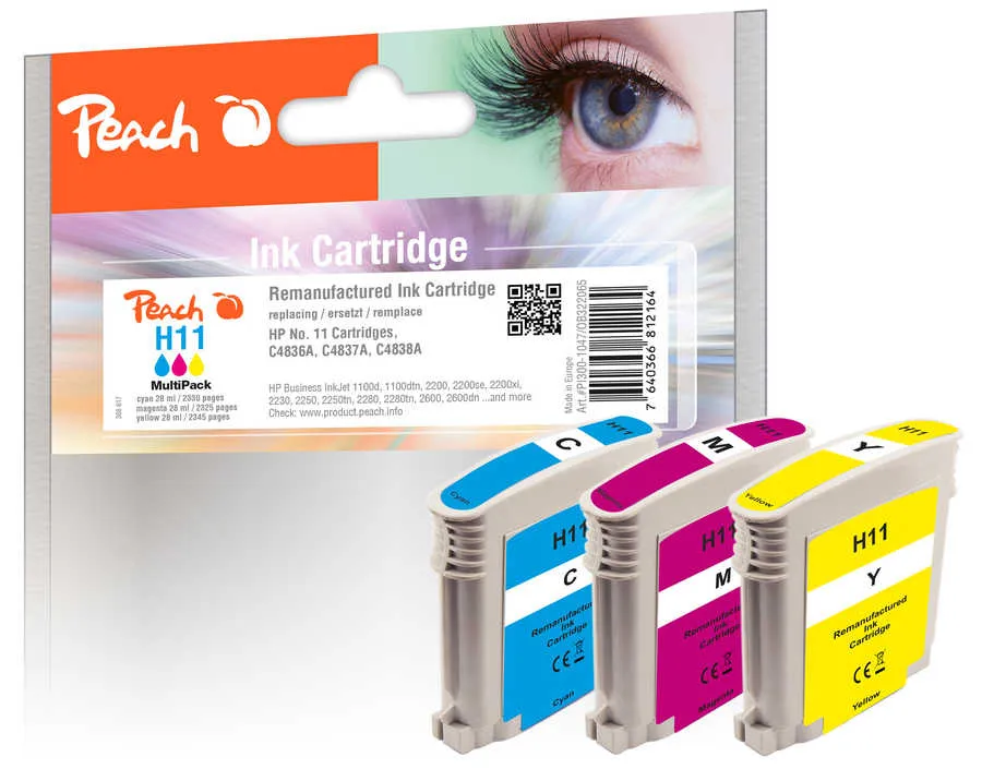 Peach Multipack  avec puce, compatible avec
 No. 11, C4836A, C4837A, C4838A HP Business InkJet 1000