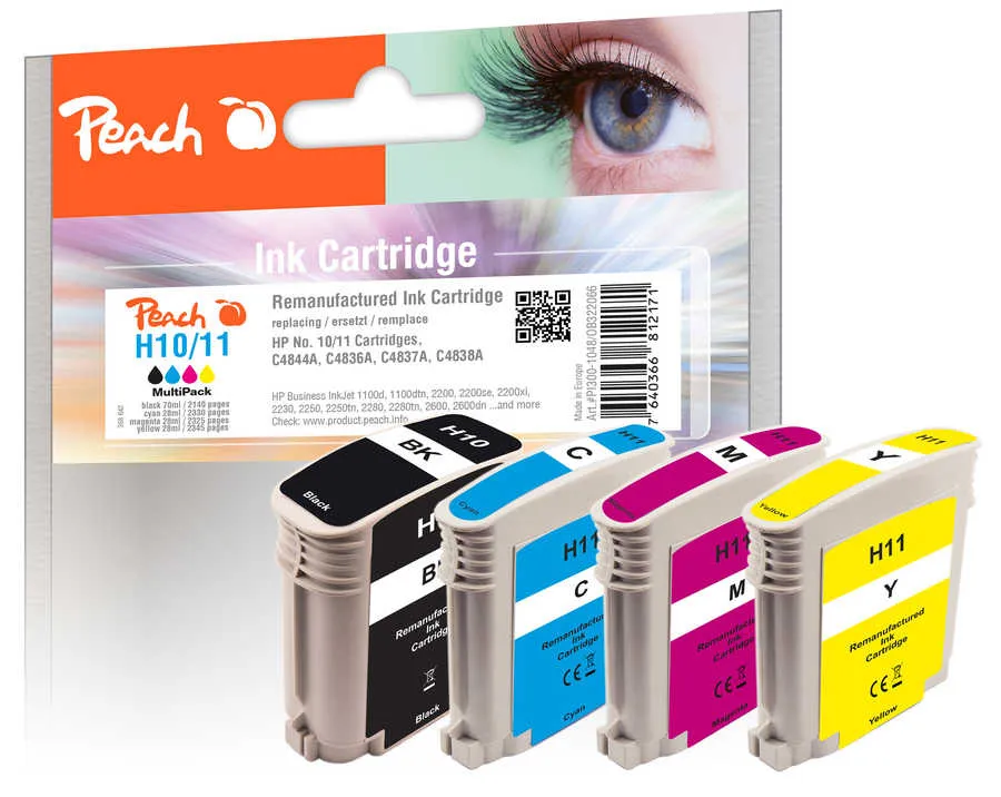 Peach Multipack  avec puce, compatible avec
 No. 10/11, C4844A, C4836A, C4837A, C4838A HP Business InkJet 1000