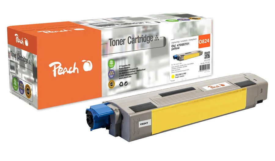 Peach  Toner Module jaune, compatible avec
 47095701 OKI C 824 dn