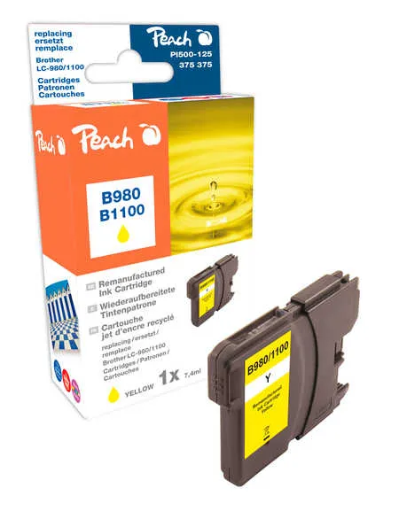 Peach Cartouche d'encre  jaune, compatible avec
 LC-980Y, LC-1100Y Brother DCP-370 Series