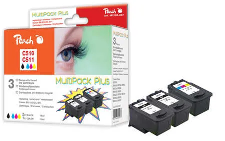Peach  Multipack Plus, compatible avec
 PG-510BK*2, CL-511C, 2970B001*2, 2972B001 Canon Pixma MP 240