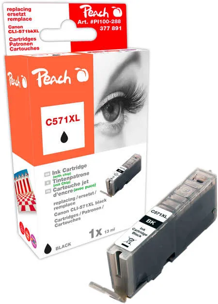 Peach  cartouche d'encre XL photo noire, compatible avec
 CLI-571XLBK, 0331C001 Canon Pixma TS 6050 Series