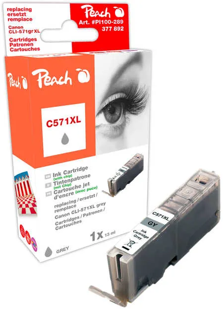 Peach  cartouche d'encre XL gris, compatible avec
 CLI-571XLGY, 0335C001 Canon Pixma MG 7752