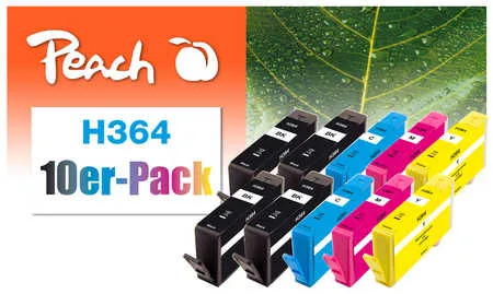 Peach  Pack de 10 cartouches d'encre compatible avec
 No. 364, N9J73AE, SD534EE HP PhotoSmart Premium Fax