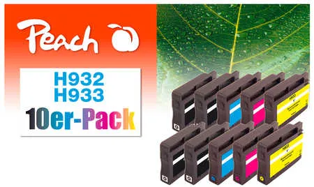 Peach  Pack de 10 cartouches d'encre compatible avec
 No. 932, No. 933, CN057A, CN058A, CN059A, CN060A HP OfficeJet 7110