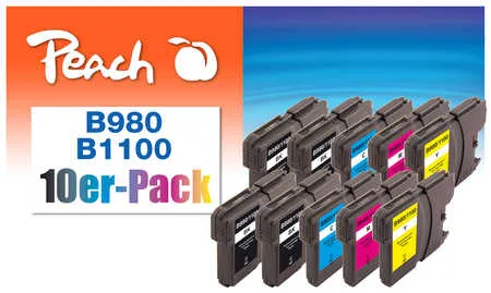 Peach  Pack de 10 cartouches d'encre, compatible avec
 LC-980/1100VALBP Brother DCP-370 Series