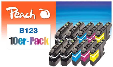 Peach  Pack de 10 cartouches d'encre compatible avec
 LC-123VALBP Brother DCPJ 752 DW