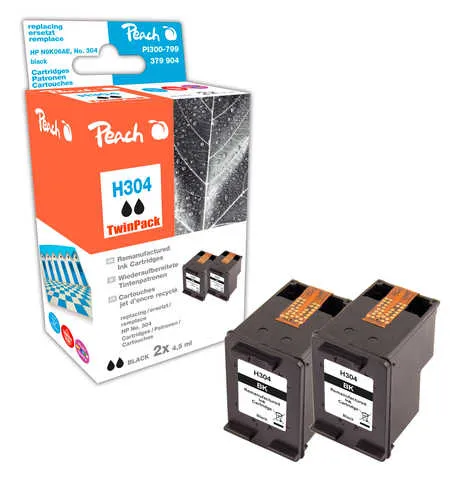 Peach  Double Pack tête d'impression noir, compatible avec
 No. 304 BK*2, N9K06AE*2 HP DeskJet 3720 Series