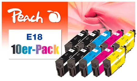 Peach  Pack de 10 cartouches d'encre compatible avec
 No. 18, C13T18064010 Epson Expression Home XP-302