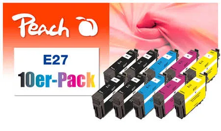 Peach  Pack de 10 cartouches d'encre compatible avec
 T2706, No. 27, C13T27064010*2 Epson WorkForce WF-3600 Series