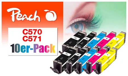 Peach  Pack de 10 cartouches d'encre, compatible avec
 PGI-570, CLI-571 Canon Pixma TS 6050 Series