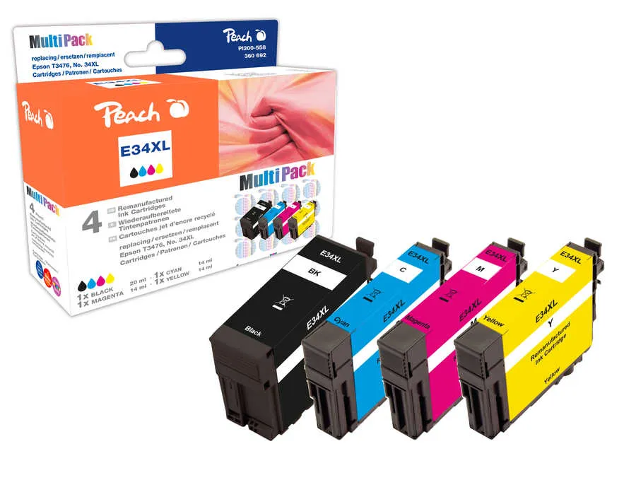 Peach  Multipack, XL compatible avec
 T3476, No. 34XL, C13T34764010 Epson WorkForce Pro WF-3720 Series