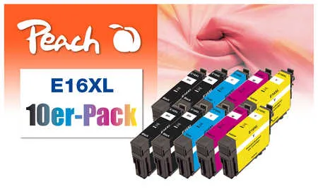 Peach  Pack de 10, compatible avec
 No. 16XL, C13T16364010 Epson WorkForce WF-2530 WF