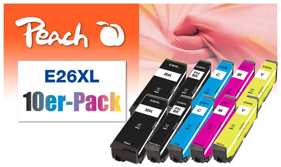 Peach  Pack de 10 cartouches d'encre, HY compatible avec
 No. 26XL, C13T26364010 Epson Expression Premium XP-625