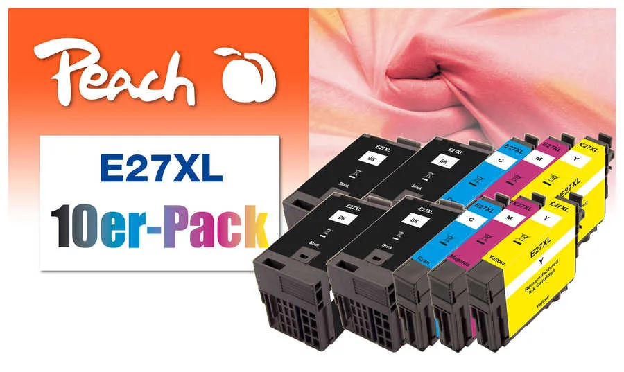 Peach  Pack de 10, compatible avec
 T2716, No. 27XL, C13T27164010*2 Epson WorkForce WF-3600 Series