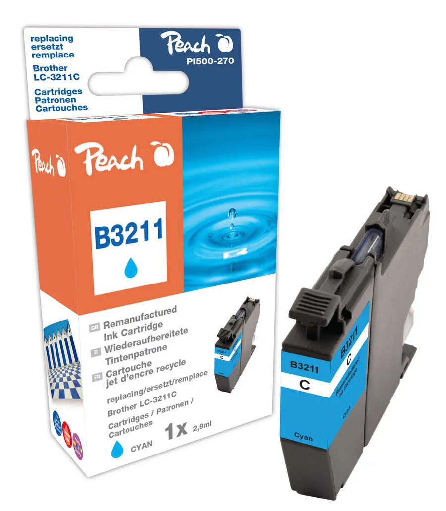 Peach Cartouche d'encre  cyan, compatible avec
 LC-3211C Brother MFCJ 491 DW