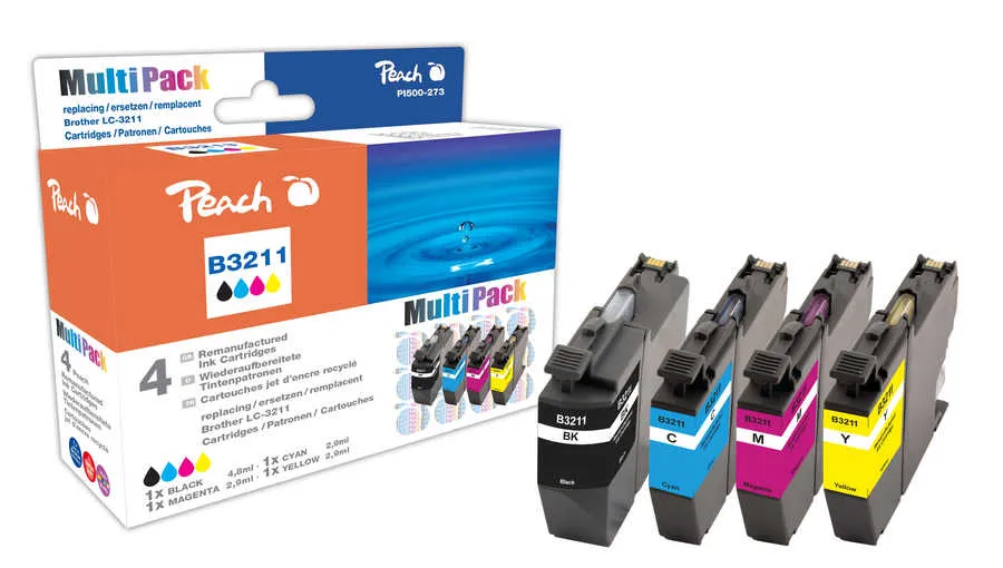 Peach  Multipack avec puce, compatible avec
 LC-3211VALP Brother MFCJ 491 DW