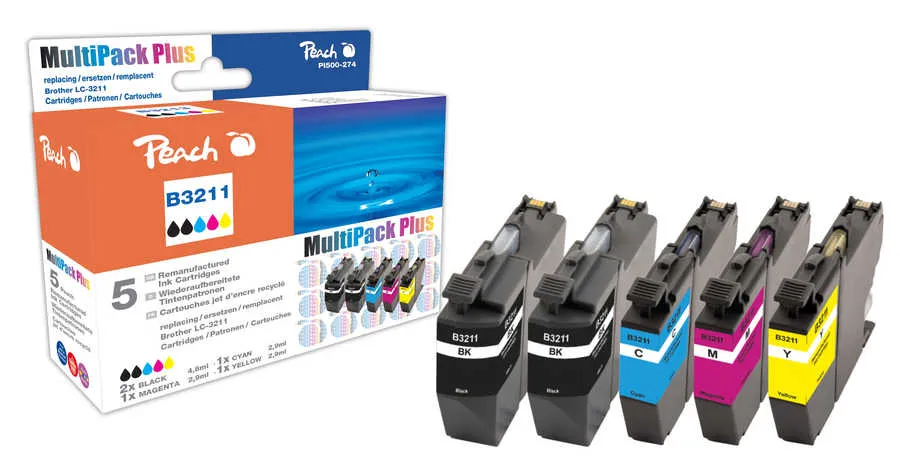 Peach  Multipack Plus avec puce, compatible avec
 LC-3211 Brother MFCJ 491 DW