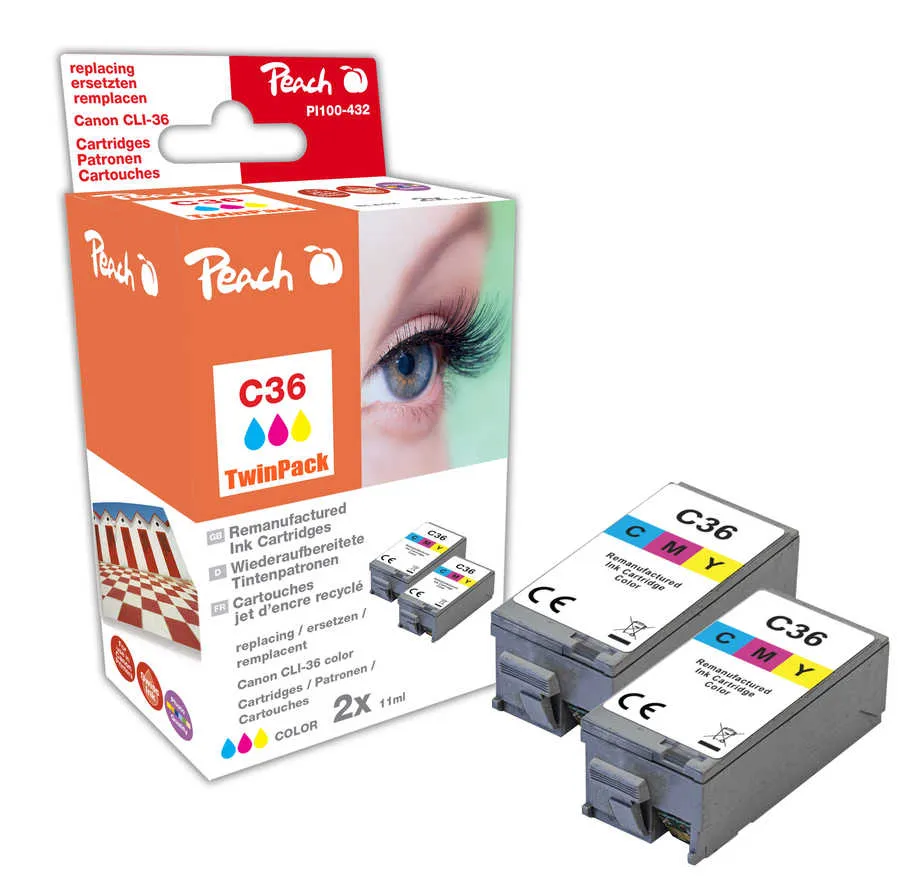 Peach  Twin Pack Ink Cartridge color, compatible with
 CLI-36C*2, 1511B001*2 Canon Pixma IP 110