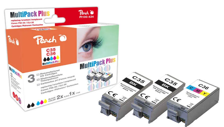 Peach  Multipack Plus, compatible avec
 PGI-35BK, CLI-36C, 1509B001*2, 1511B001 Canon Pixma IP 110