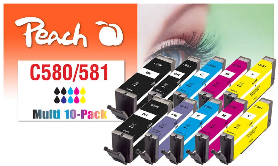 Peach  Pack de 10 cartouches d'encre, compatible avec Canon Pixma TS 9100 Series