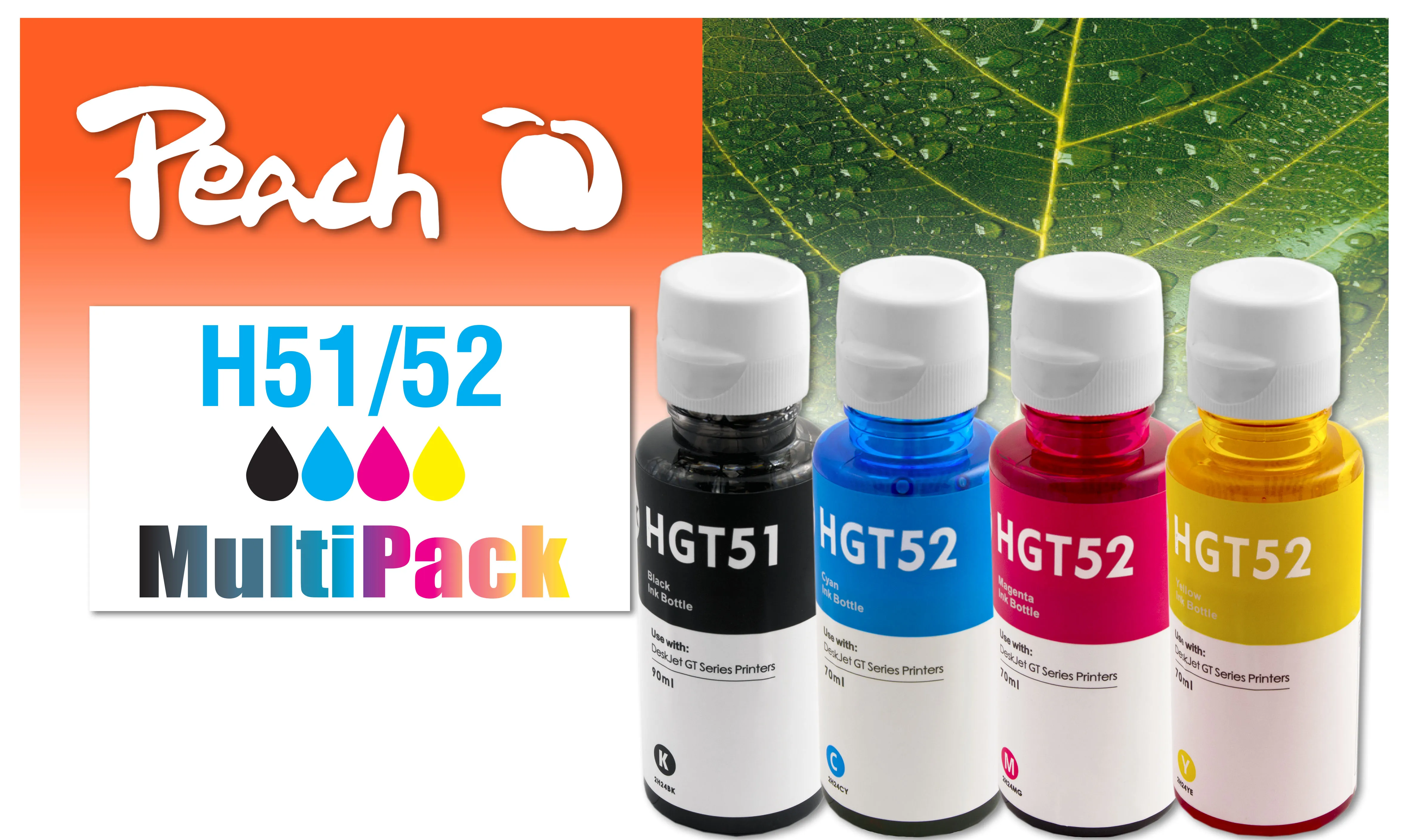 Peach  Multi Pack, compatible avec
 GT51, GT52, M0H57AE, M0H54AE, M0H55AE, M0H56A HP DeskJet GT 5810