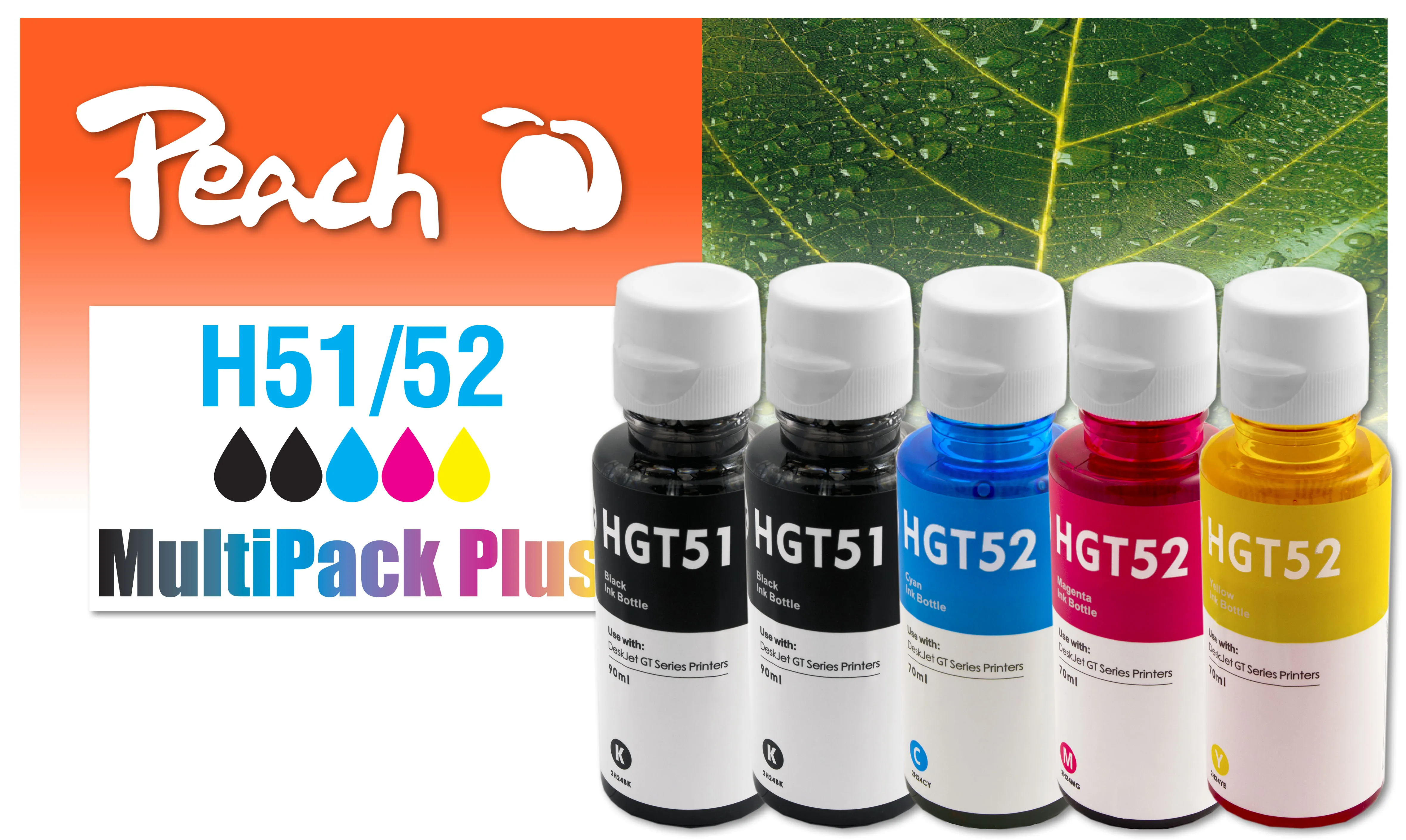 Peach  Multipack Plus, compatible avec
 GT51, GT52, M0H57AE*2, M0H54AE, M0H55AE, M0H56A HP DeskJet GT 5810