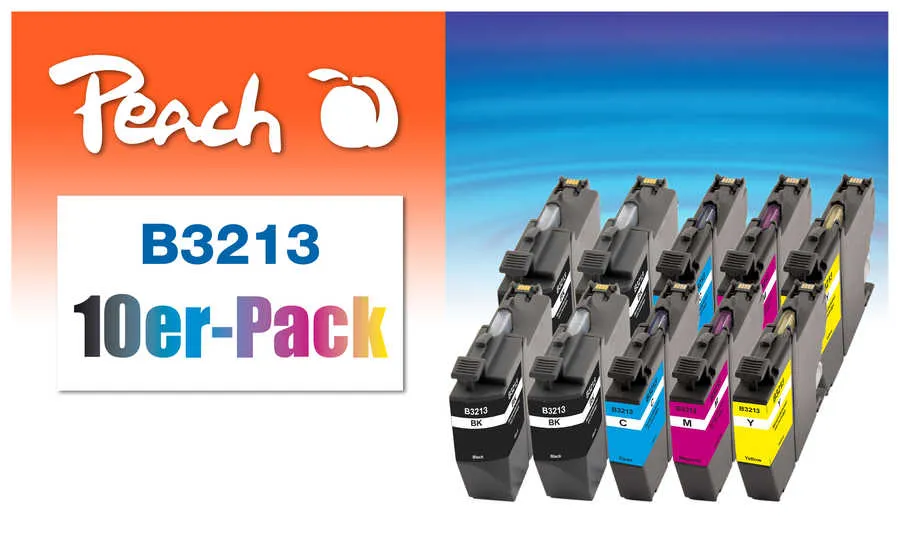 Peach  Pack de 10 cartouches d'encre, XL, compatible avec
 LC-3213 Brother MFCJ 491 DW