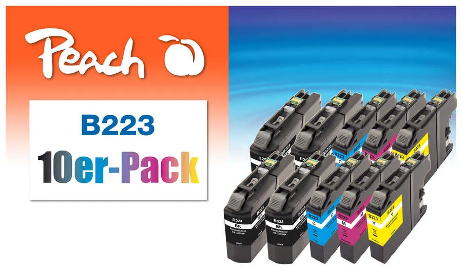 Peach  Pack de 10 cartouches d'encre, XL, compatible avec
 LC-223VALBP Brother MFCJ 480 DW