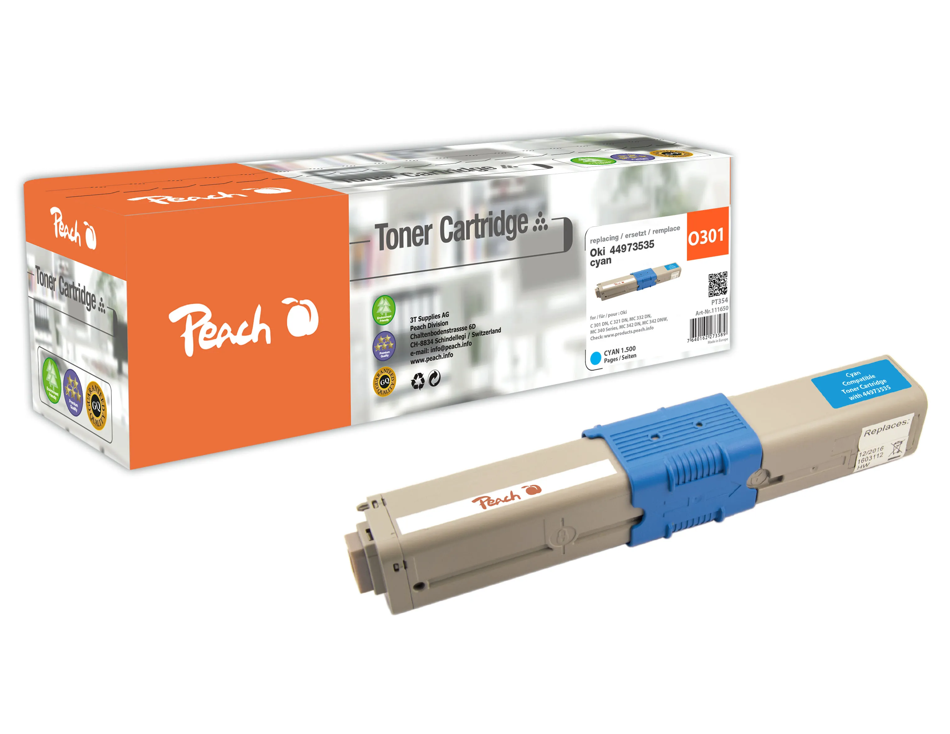 Peach  Toner Module cyan, compatible avec
 44973535 OKI C 321 DN