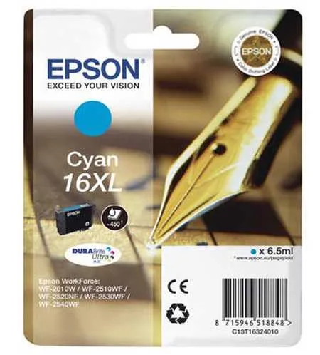 Original Cartouche d'encre cyan originale, XL
 No. 16XL c, C13T16324010 Epson WorkForce WF-2530 WF
