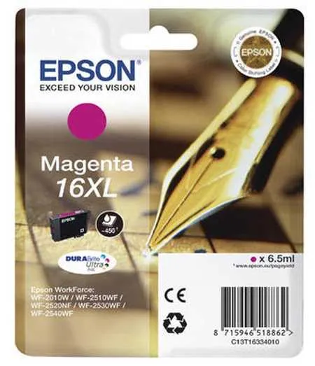 Original Cartouche d'encre magenta originale, XL
 No. 16XL m, C13T16334010 Epson WorkForce WF-2530 WF
