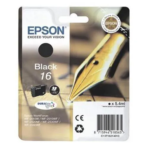 Original Cartouche d'encre noire originale
 No. 16 bk, C13T16214010 Epson WorkForce WF-2530 WF