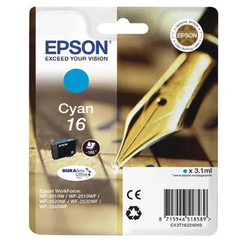 Original Cartouche d'encre cyan originale
 No. 16 c, C13T16224010 Epson WorkForce WF-2530 WF