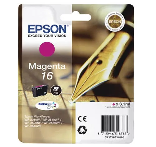 Original Cartouche d'encre magenta originale
 No. 16 m, C13T16234010 Epson WorkForce WF-2530 WF