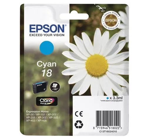 Original Cartouche d'encre cyan originale
 No. 18 c, C13T18024010 Epson Expression Home XP-302