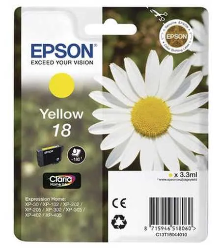 Original Cartouche d'encre jaune originale
 No. 18 y, C13T18044010 Epson Expression Home XP-302