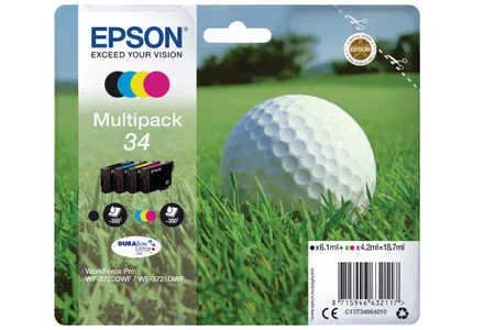 Original Cartouches d'encre Multipack originale BKCMY
 T3466, No. 34, C13T34664010 Epson WorkForce Pro WF-3720 Series