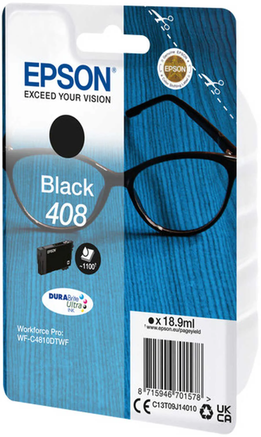 Original Cartouche d'encre noire originale
 No. 408, T09J140 Epson WorkForce Pro WFC 4310 DW