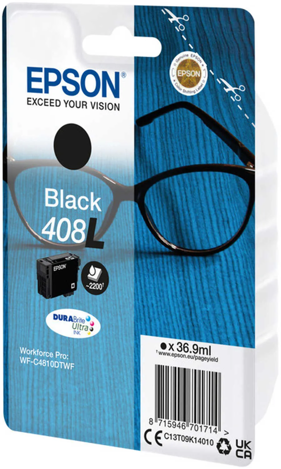 Original Cartouche d'encre noire originale
 No. 408L, T09K140 Epson WorkForce Pro WFC 4310 DW