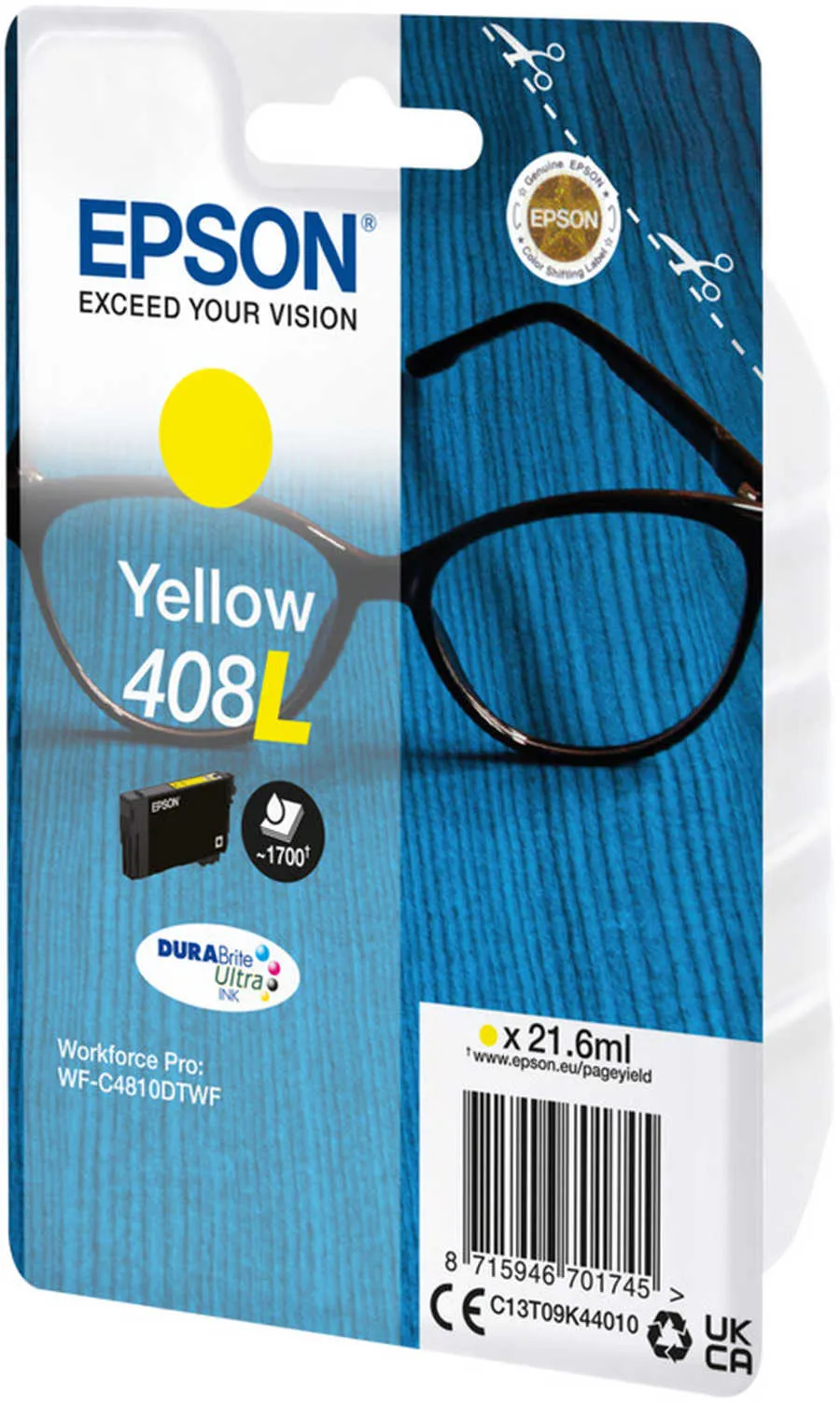 Original Cartouche de toner jaune originale
 No. 408L, T09K440 Epson WorkForce Pro WFC 4310 DW