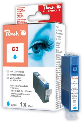 Peach Cartouche d'encre  cyan, compatible avec
 BCI-3eC, 4480A002 Canon Pixma IP 3000