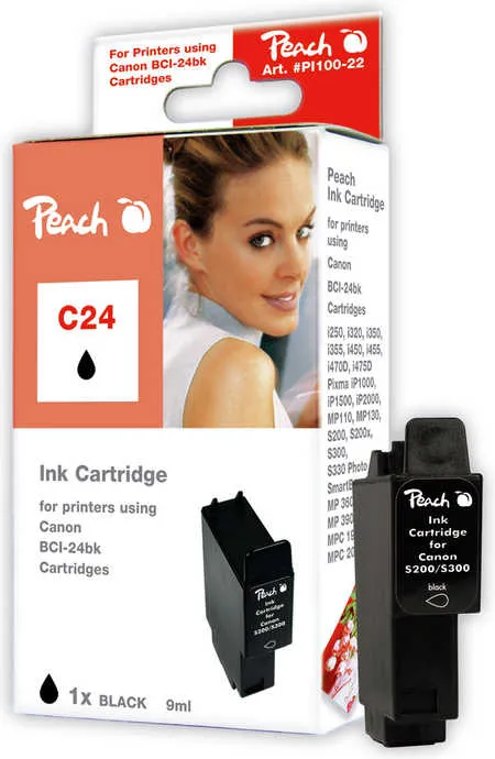 Peach Cartouche d'encre  noir, compatible avec
 BCI-24BK, 6881A002 Canon Pixma IP 2000