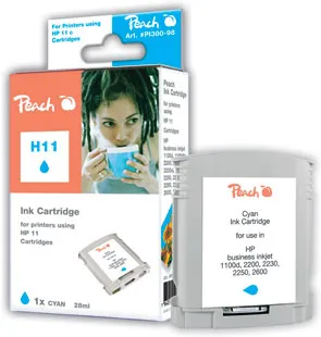 Peach Cartouche d'encre  cyan, compatible avec
 No. 11 c, C4836A HP Business InkJet 1000