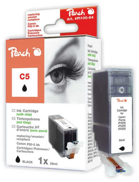 Peach Cartouche d'encre  noir avec puce, compatible avec
 PGI-5BK, 0628B001, 0628B029 Canon Pixma IX 4000