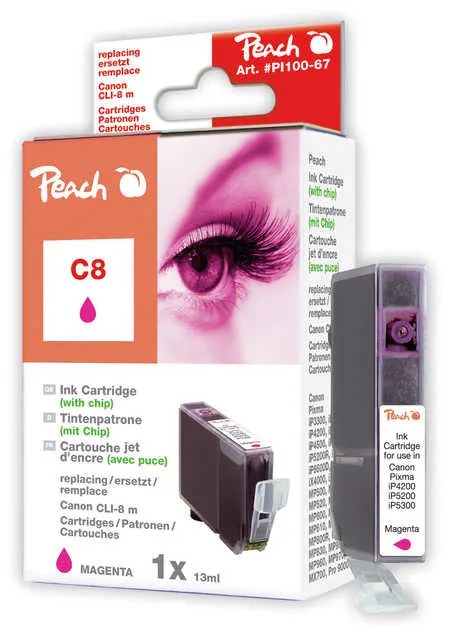 Peach Cartouche d'encre  magenta avec chip, compatible avec
 CLI-8M, 0622B001, 0622B025 Canon Pixma IX 4000