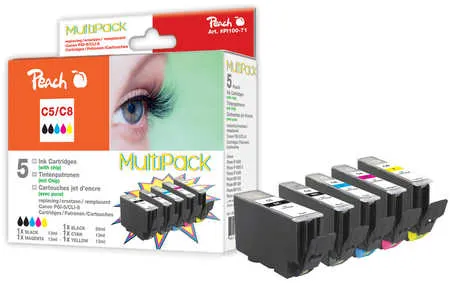 Peach  Multipack avec puce, compatible avec
 PGI-5, CLI-8 Canon Pixma IP 5300